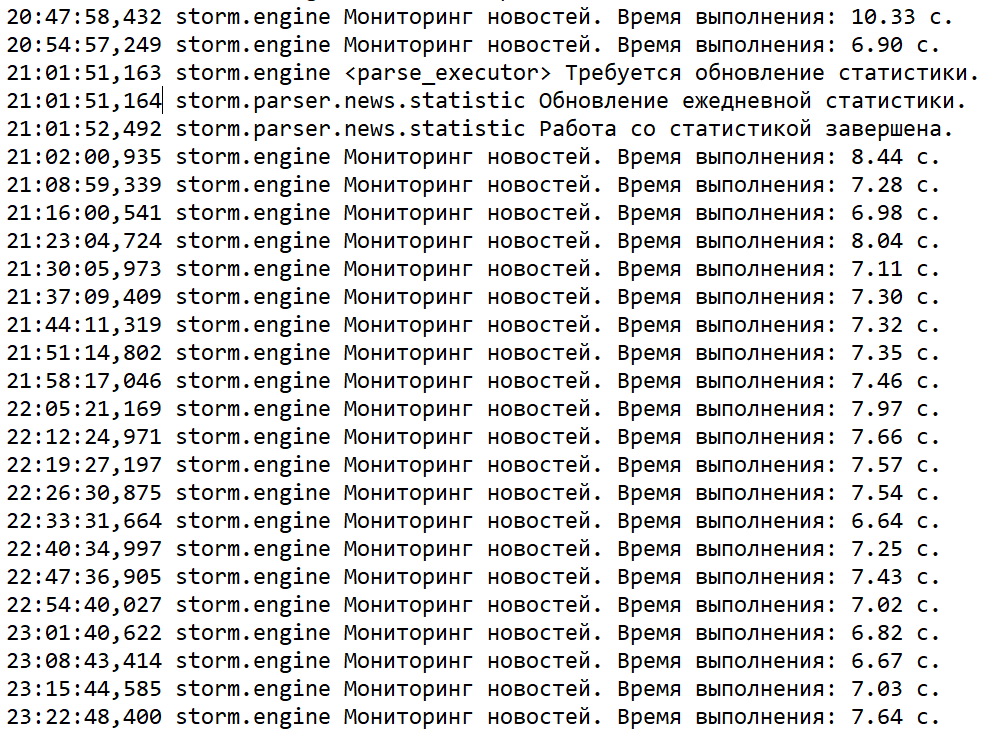 Фрагмент лог-файла Storm